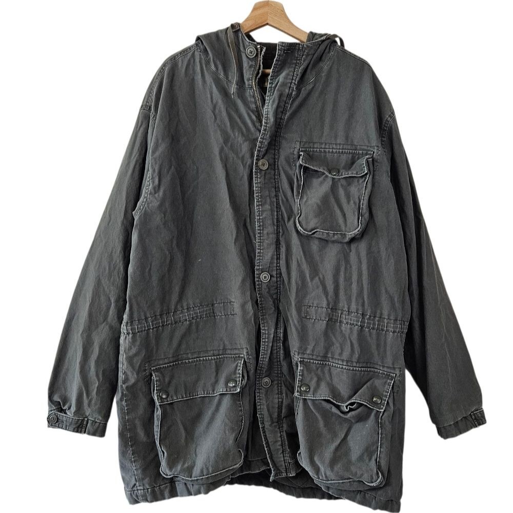 Old Navy Vintage Gray Pocketed Mens Long Jacket With Quilted Lining